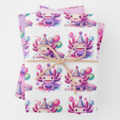 ピンクとパープルアクソロトルガールズバースデーパーティー ラッピングペーパーシート (インサイチュ)