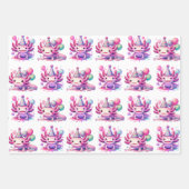 ピンクとパープルアクソロトルガールズバースデーパーティー ラッピングペーパーシート (正面)