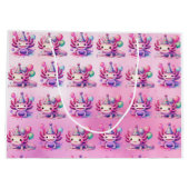 ピンクとパープルアクソロトルガールズバースデーパーティー ラージペーパーバッグ (裏面)