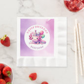 ピンクとパープルアクソロトルガールズバースデーパーティー 縁ありランチョンナプキン (インサイチュ)