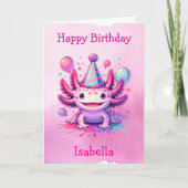 ピンクとパープルアクソロトルパーソナライズされた誕生日 カード (正面)