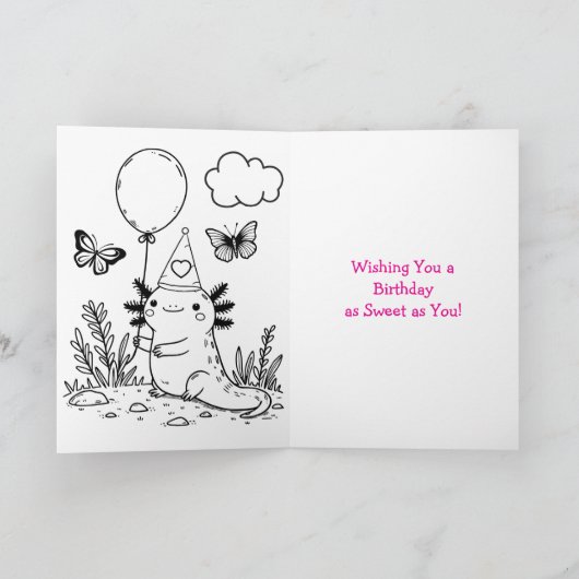 ピンクとパープルアクソロトルパーソナライズされた誕生日 カード (内部)