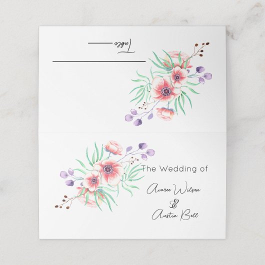 ピンクとパープルアネモネスの名前座席表 プレイスカード (外部開封)