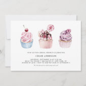 ピンクとパープルウォーターカラーカップケーキブライダルブランチ 招待状 (正面)