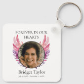 ピンクとパープルエンジェルウィングズ葬儀フォトメモリアル キーホルダー (裏面)