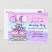 ピンクとパープルガールの誕生日はがき ポストカード (正面/裏面)