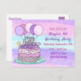 ピンクとパープルガールの誕生日はがき ポストカード