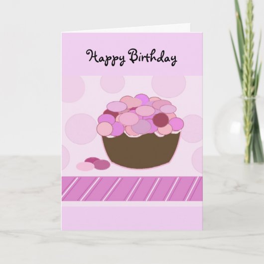 ピンクとパープルスマーティのカップケーキ カード (正面)