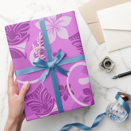 ピンクとパープルティキのハワイアンラッピング紙 ラッピングペーパー (ギフト)