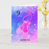 ピンクとパープルバレエ9誕生日カード カード (黄色い花)