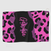 ピンクとパープルヒョウのプリント ゴルフタオル (横)