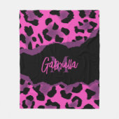 ピンクとパープルヒョウのプリント フリースブランケット (正面)
