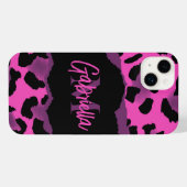 ピンクとパープルヒョウのプリント iPhoneケース (裏面横)