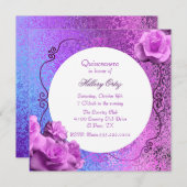 ピンクとパープルフォイルルックキンセアニェラ招待状 招待状 (正面/裏面)