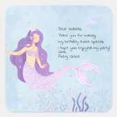 ピンクとパープルマーメイド誕生日ありがとう スクエアシール (正面)