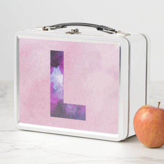 ピンクとパープル宇宙銀河系レターL メタルランチボックス (インサイチュ)