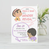 ピンクとパープル漫画ベビージェンダーリビール 招待状 (スタンド正面)