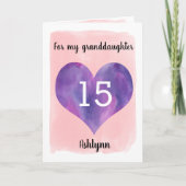 ピンクとパープル15誕生日孫娘 カード (正面)