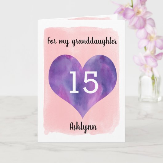 ピンクとパープル15誕生日孫娘 カード (蘭)