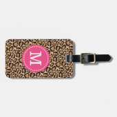 ピンクとヒョウのプリントカスタムモノグラム ラゲッジタグ (正面横)