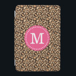 ピンクとヒョウのプリントカスタムモノグラム iPad MINIカバー<br><div class="desc">シックな名門私立校風のiPadのケースはモダンヒョウのアニマルプリントパターパーソナライズされたンを特徴とし、名前をカスタムするモノグラムを円のフレームに点々のある入れて。クリックカスタマイズモノグラムのフォントと色を変えて、独自の種類のデザインを作成する。ギフトにユニーク最適パーソナライズされた!</div>