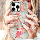 ピンクとピーチの水彩花モノグラム Case-Mate iPhoneケース