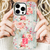ピンクとピーチの水彩花モノグラム Case-Mate iPhoneケース