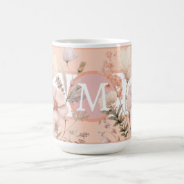 ピンクとピーチの美しい野の花モノグラム コーヒーマグカップ