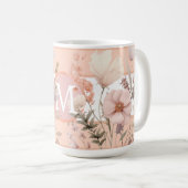 ピンクとピーチの美しい野の花モノグラム コーヒーマグカップ (正面右)
