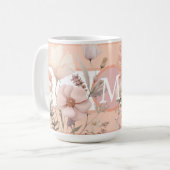 ピンクとピーチの美しい野の花モノグラム コーヒーマグカップ (正面左)