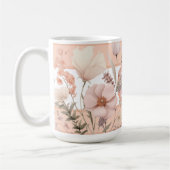 ピンクとピーチの美しい野の花モノグラム コーヒーマグカップ (左)