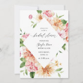 ピンクとピーチの花とグリーン ブライダルシャワー 招待状 (正面)