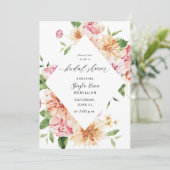 ピンクとピーチの花とグリーン ブライダルシャワー 招待状 (スタンド正面)