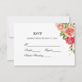 ピンクとピーチの花の結婚式返信 出欠カード