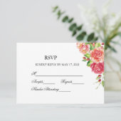 ピンクとピーチの花の結婚式返信 出欠カード (スタンド正面)