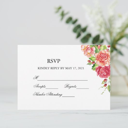 ピンクとピーチの花の結婚式返信 出欠カード (スタンド正面)