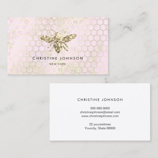 ピンクとフェイクグリッターミツバチ 名刺 (正面/裏面)