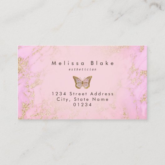 ピンクとフェイク金ゴールドグリッター 名刺 (裏面)