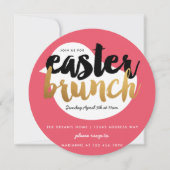 ピンクとフェイク金ゴールドモダンシックのイースターブランチ 招待状 (正面)