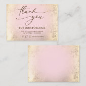 ピンクとフェイク金ゴールド箔サンキューカード 名刺 (正面/裏面)