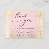 ピンクとフェイク金ゴールド箔サンキューカード 名刺 (正面)