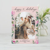 ピンクとフェスティブなハッピーホリデー写真カード シーズンカード (スタンド正面)