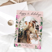 ピンクとフェスティブなハッピーホリデー写真カード シーズンカード