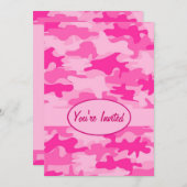 ピンクとフクシア カモ カモフラージュ パーティー イベント 招待状 (正面/裏面)
