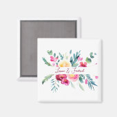 ピンクとフシヤの水色フローラカスタムウェディング マグネット (正面/裏面)