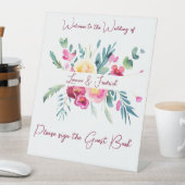 ピンクとフシヤの水色フローラカスタムウェディング 台座サイン (インサイチュ)