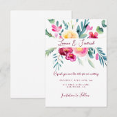 ピンクとフューシャの水彩花のカスタム ウェディング セーブザデート (正面/裏面)