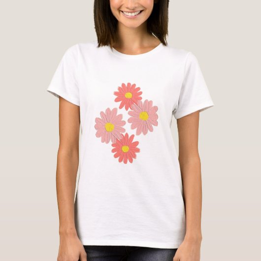 ピンクとブラウンが咲き誇る Tシャツ (正面)