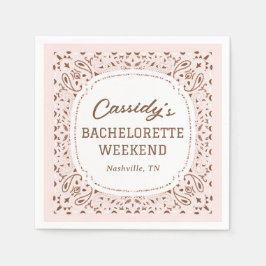 ピンクとブラウンのウェスタンスタイルのハッピーアワーパーティー スタンダードカクテルナプキン