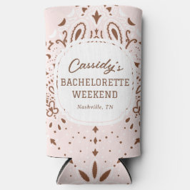 ピンクとブラウンのウェスタンスタイルのハッピーアワーパーティー スリム缶クーラー